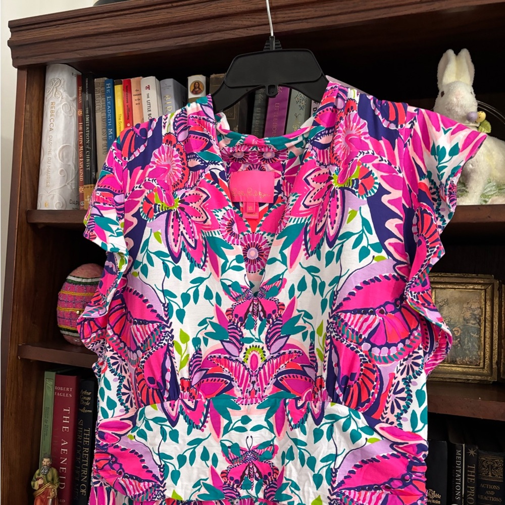 Lilly Pulitzer Adriann Maxi Dress Flutter Sleeve She's To Fly Size XL NWOT - Picture 4 of 7